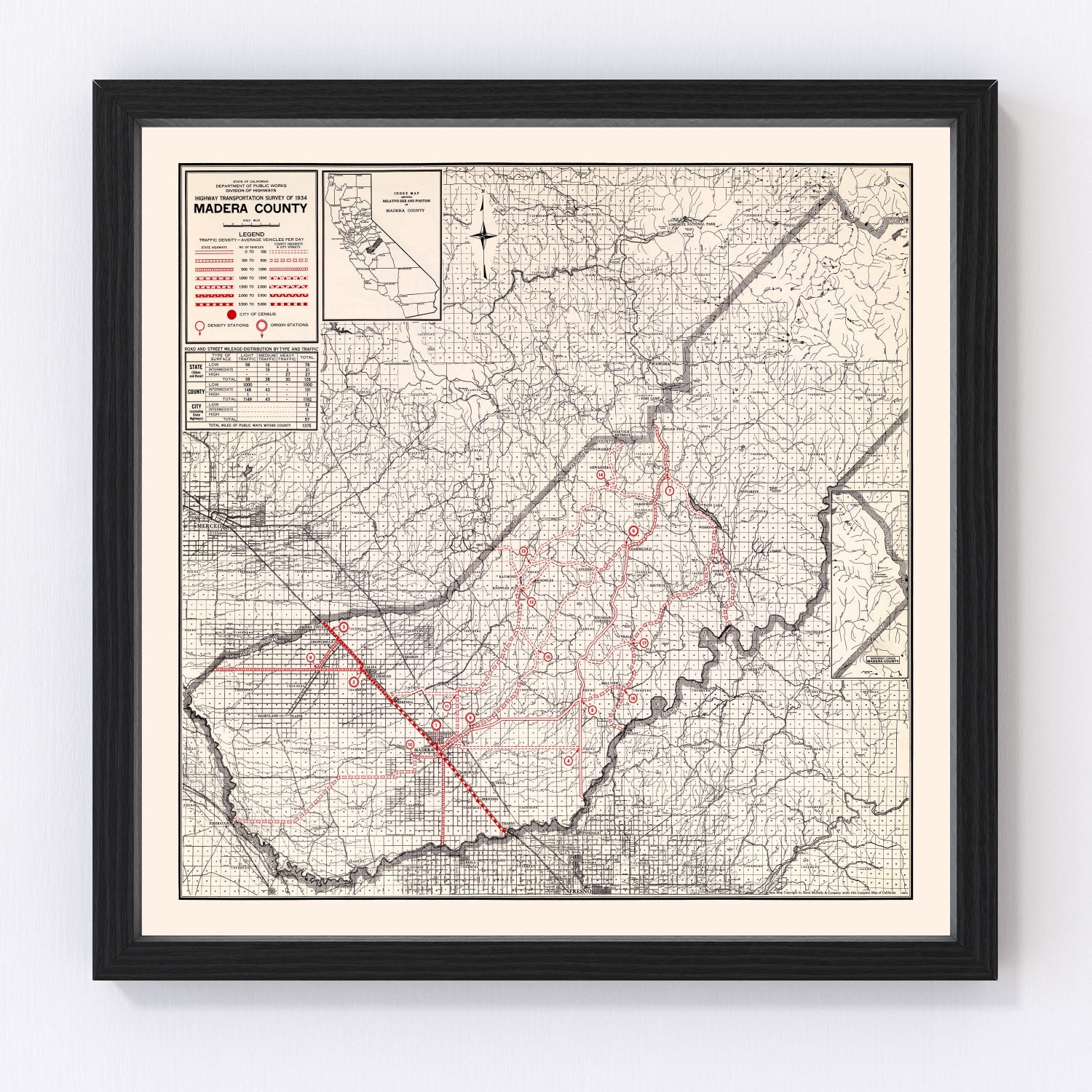 Vintage Map of Madera County, California 1935