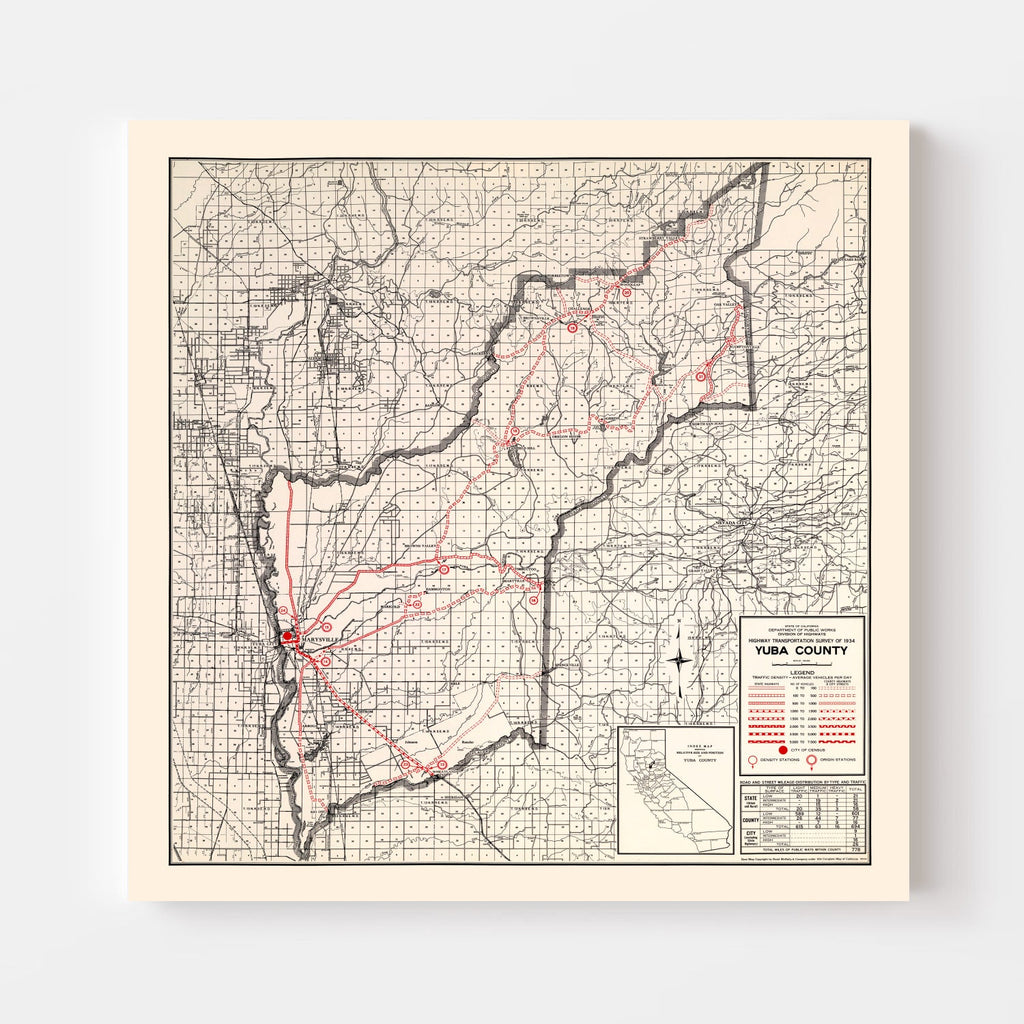 Vintage Map of Yuba County, California 1935