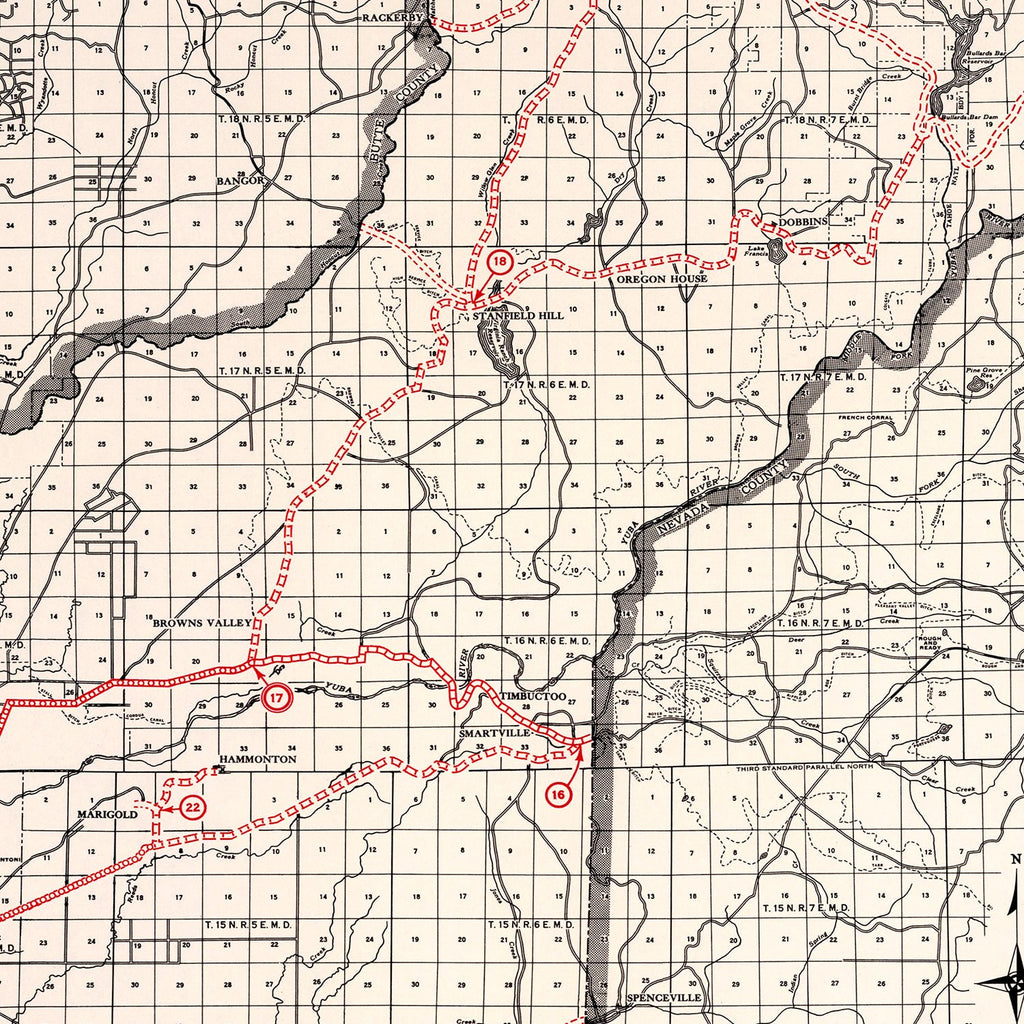 Vintage Map of Yuba County, California 1935