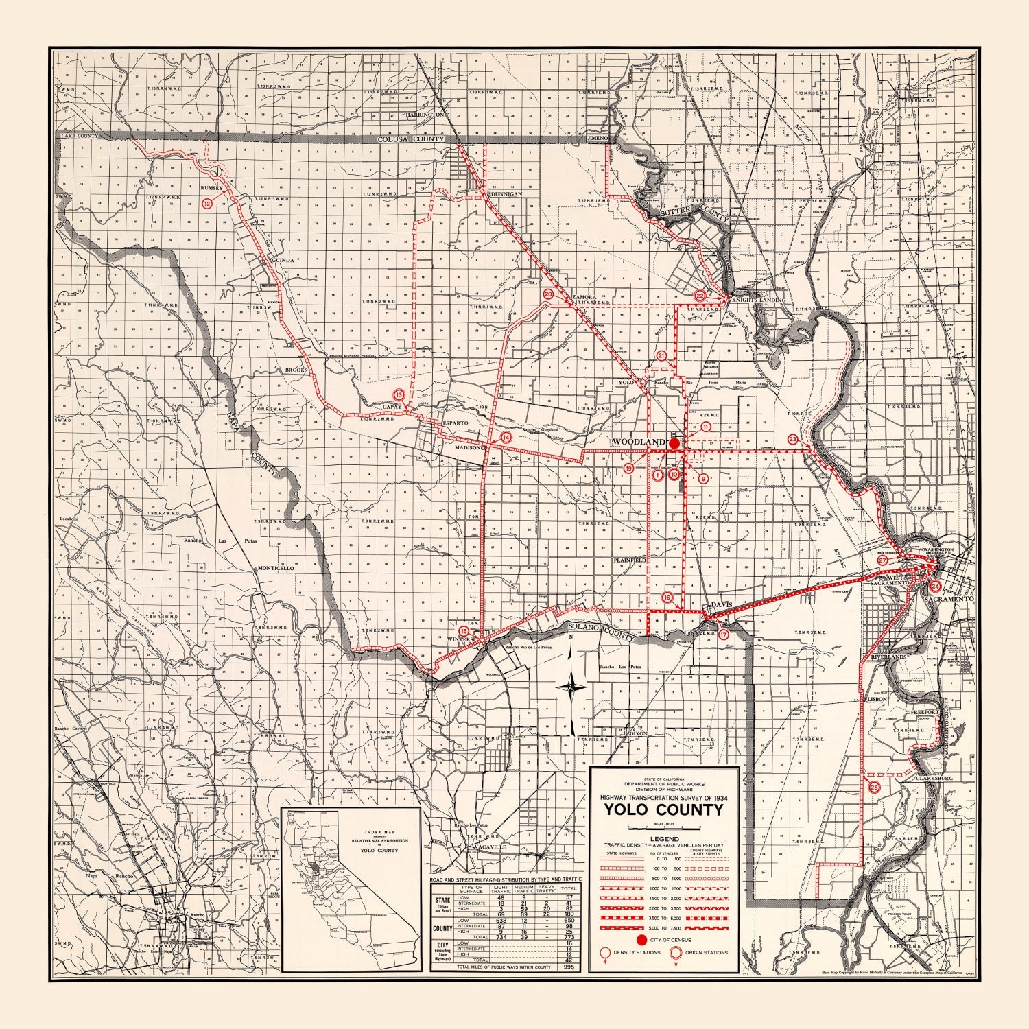Vintage Map of Yolo County, California 1935