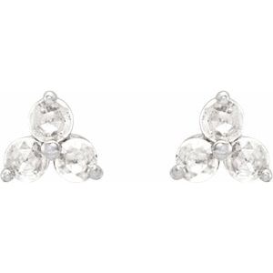 14K White Gold .05 CTW Rose-Cut Natural Diamond Three-Stone Earrings – image 2