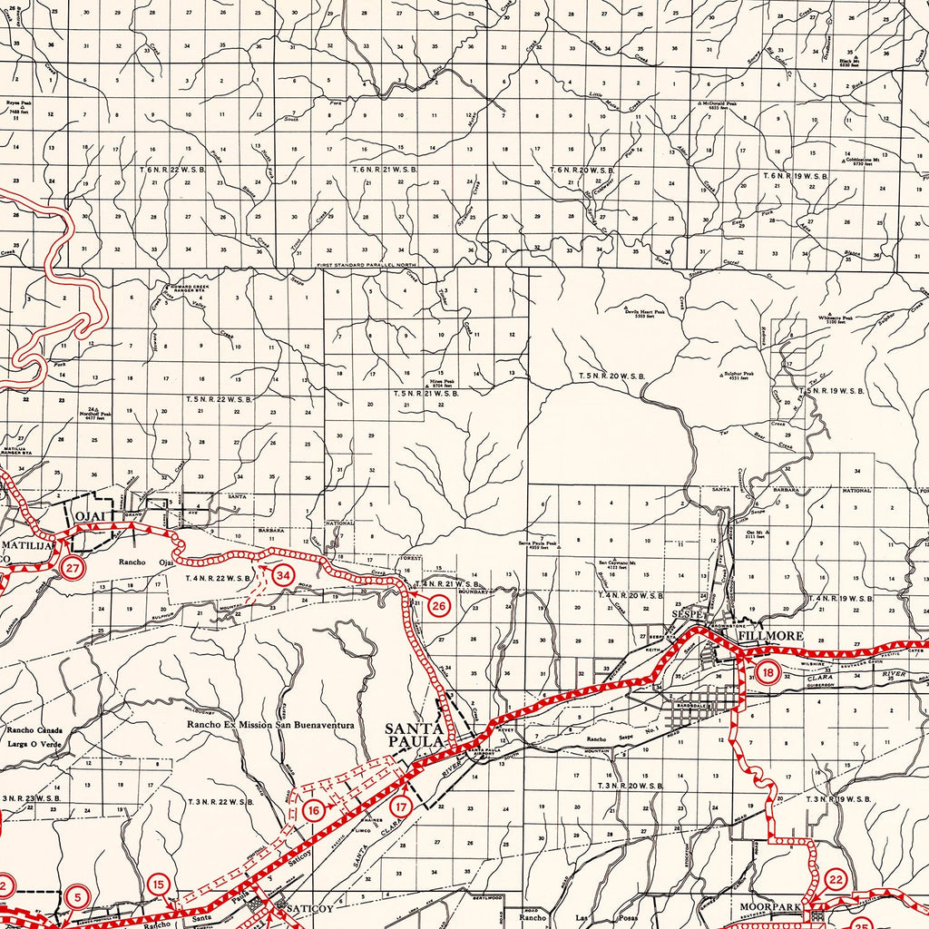 Vintage Map of Ventura County, California 1935