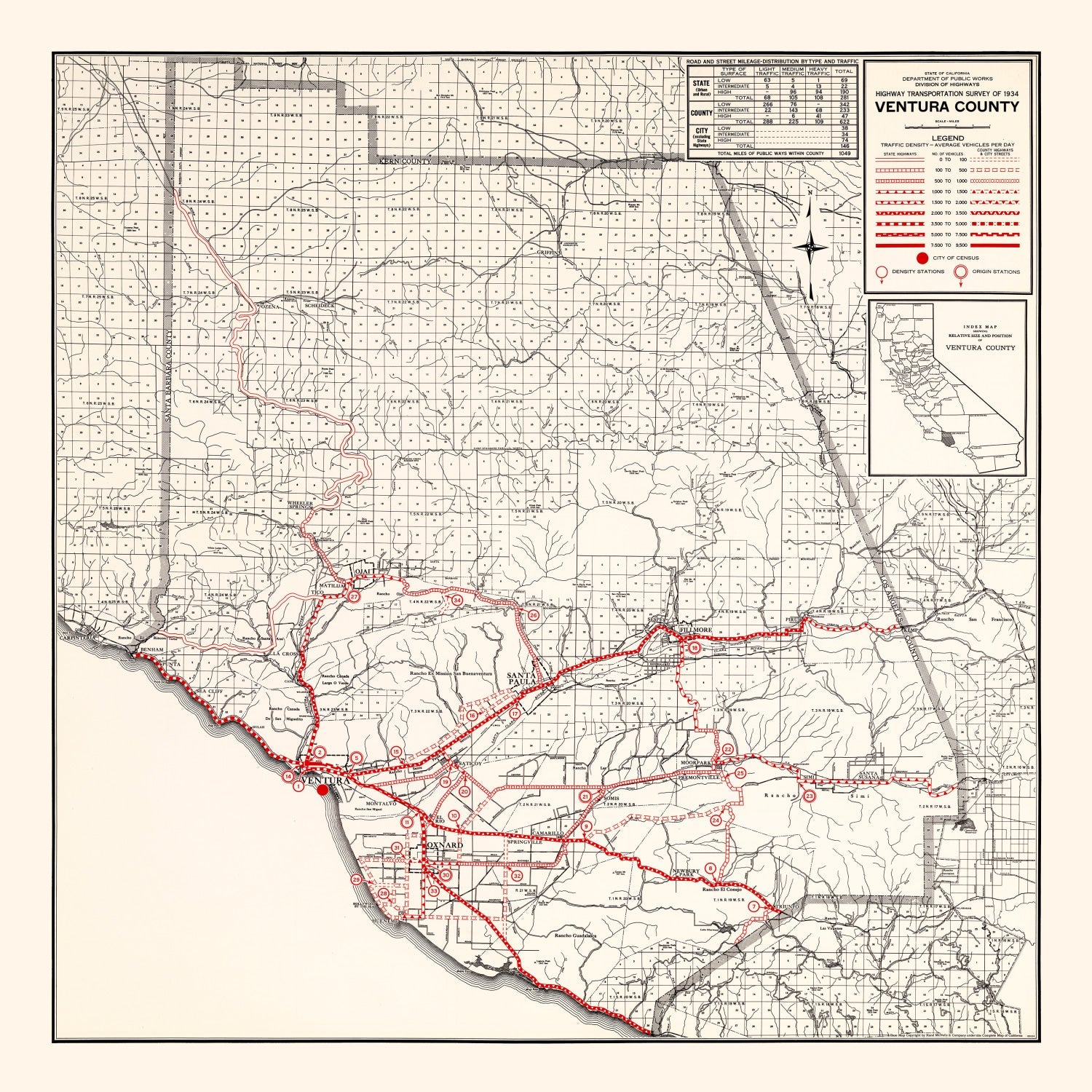 Vintage Map of Ventura County, California 1935