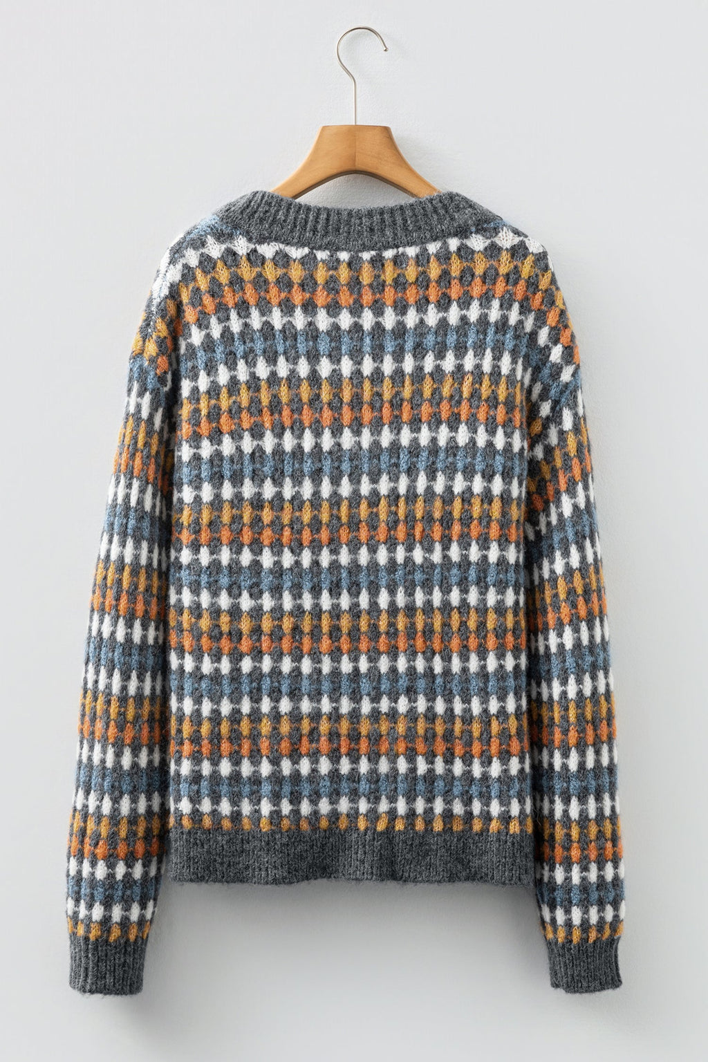 Dotted Diamond Knit Button-Up V-Neck Sweater Cardigan