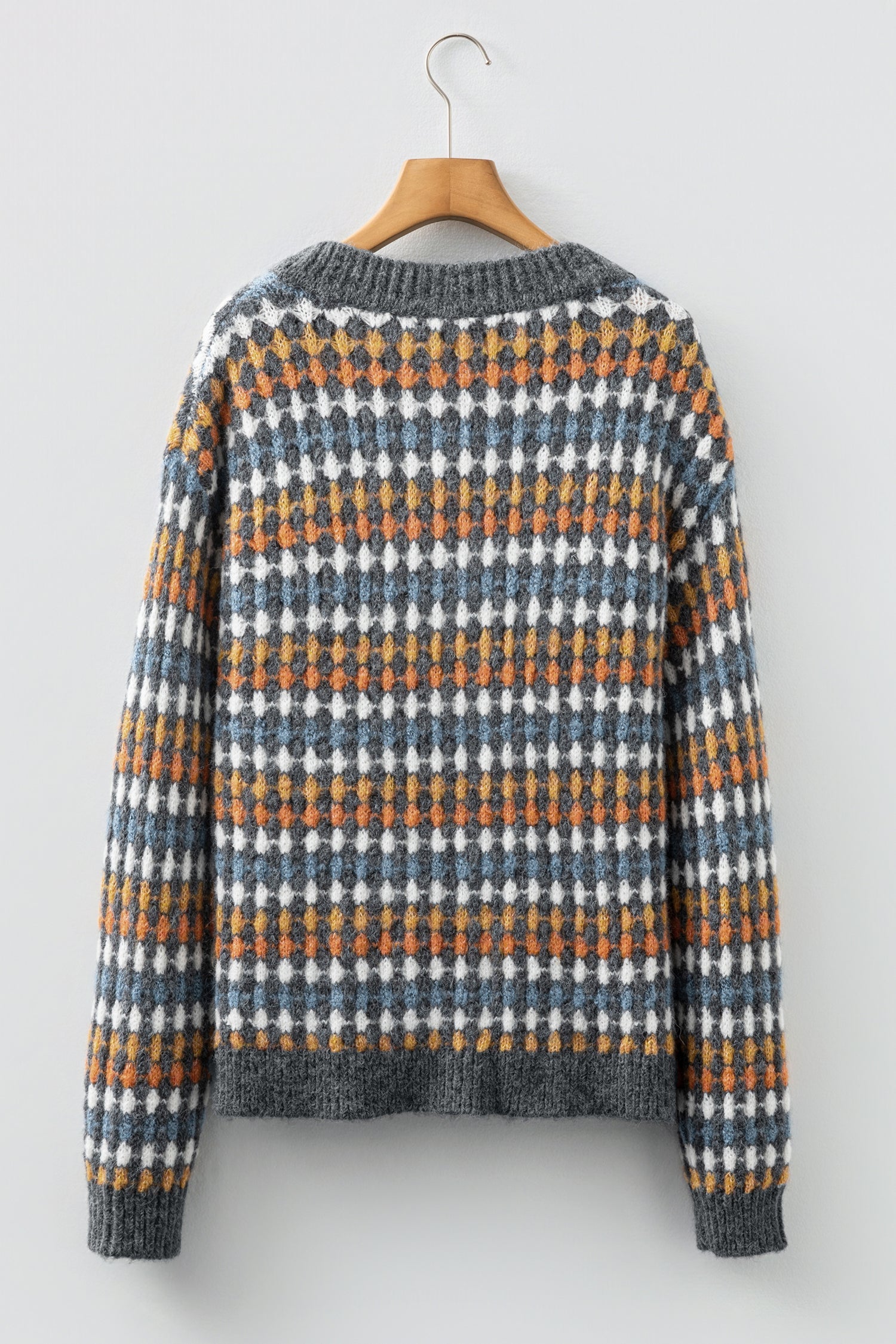 Dotted Diamond Knit Button-Up V-Neck Sweater Cardigan