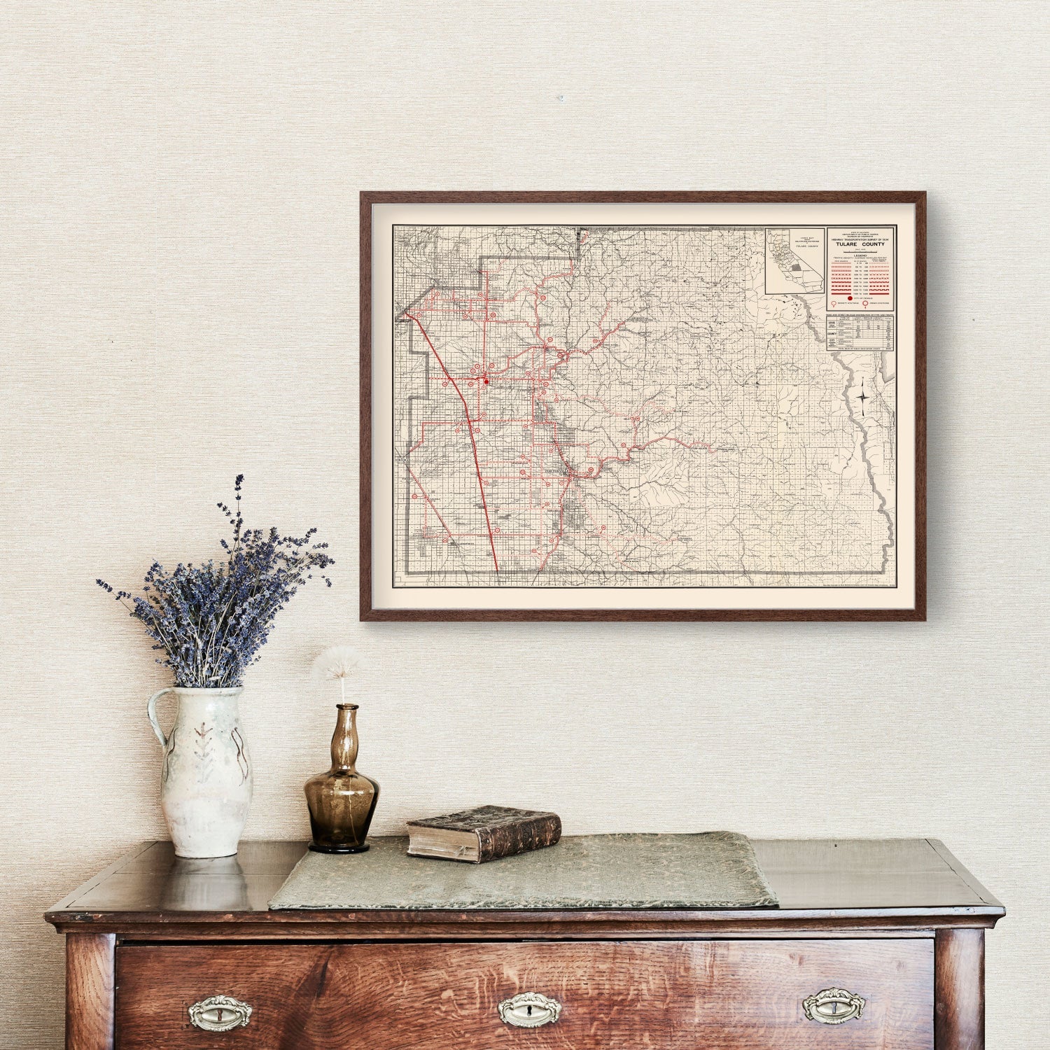 Vintage Map of Tulare County, California 1935