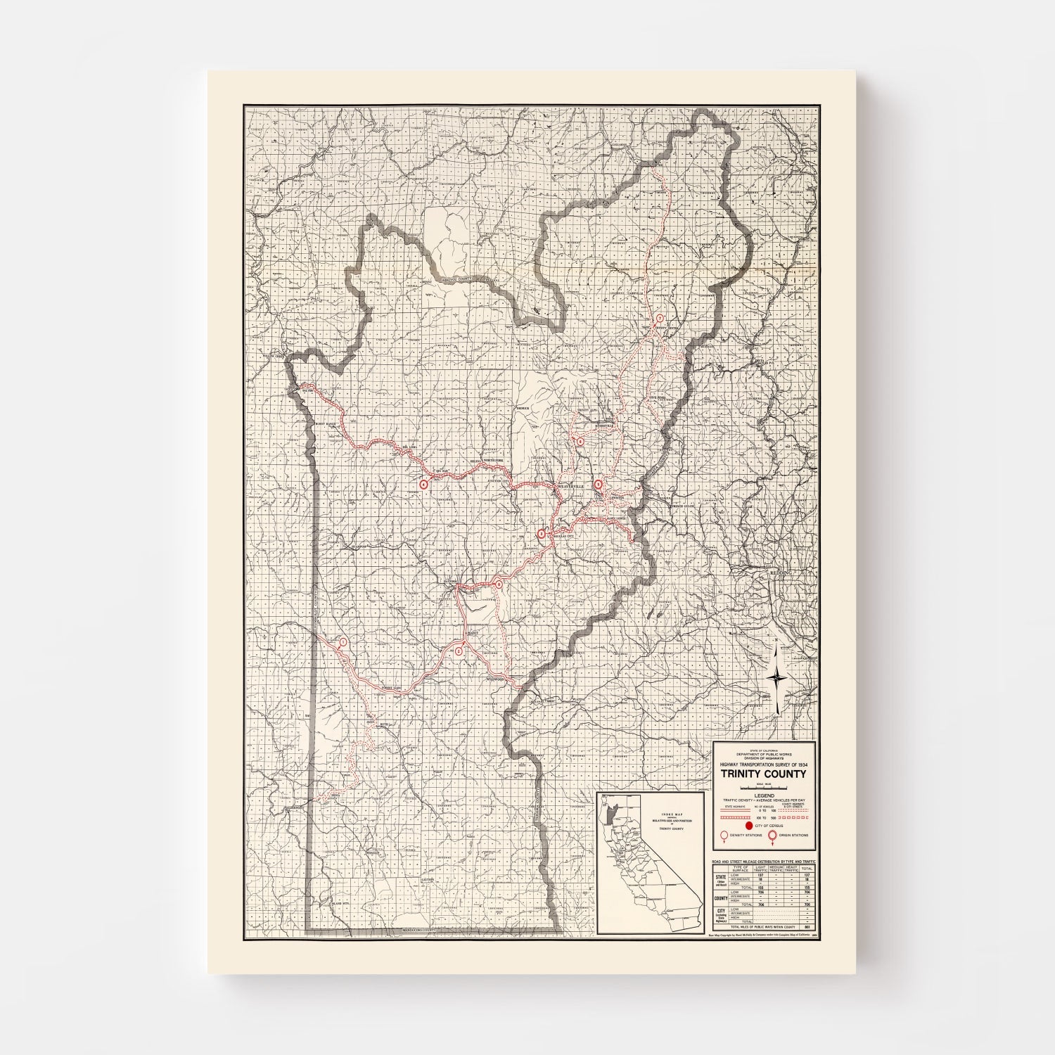 Vintage Map of Trinity County, California 1935