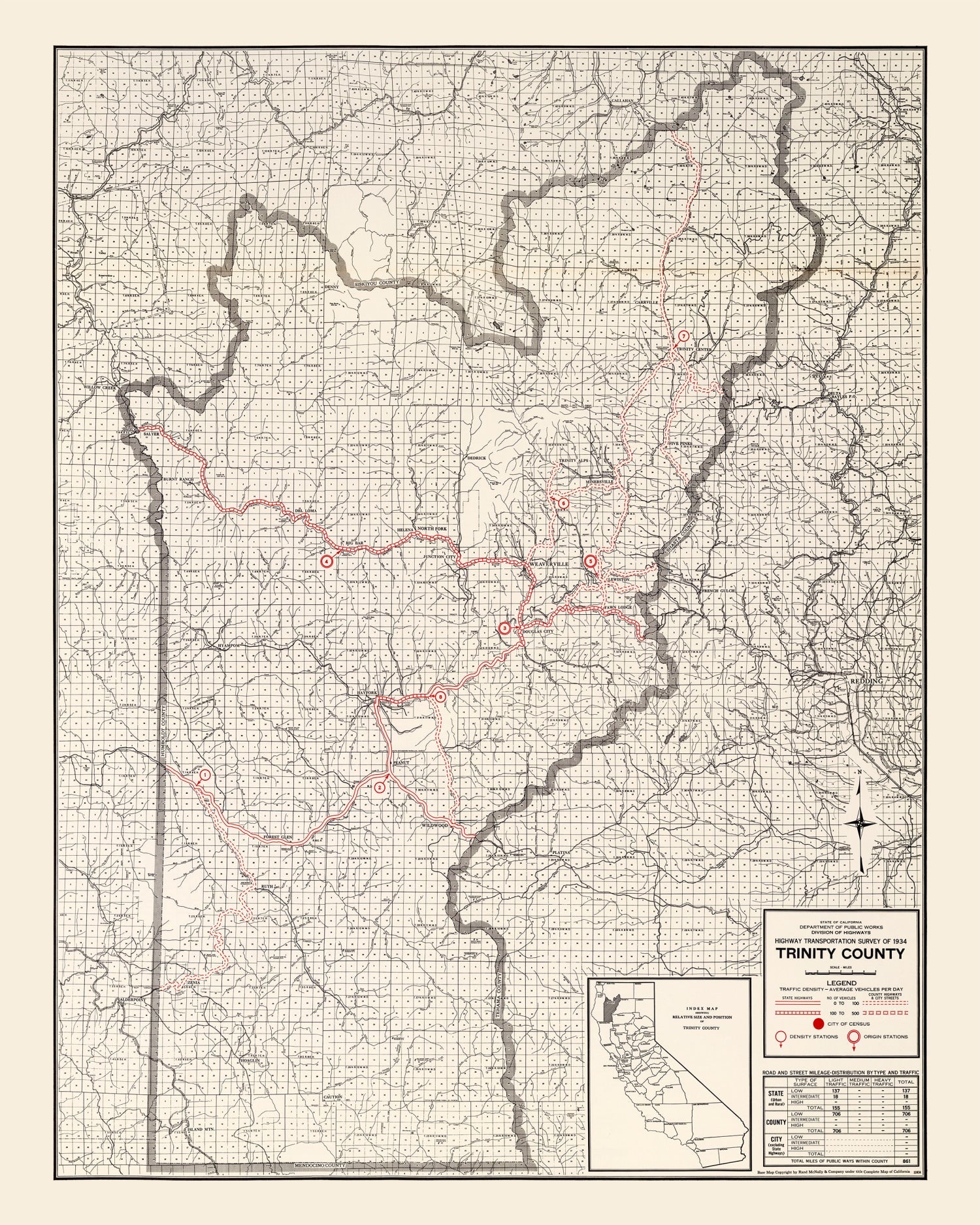Vintage Map of Trinity County, California 1935