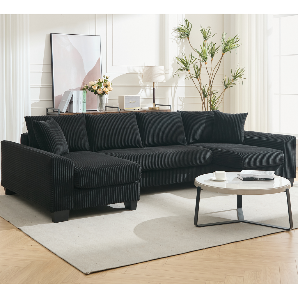 [NEW ARRIVED] [VIDEO PROVIDED]   114' Sleeper Sofa,U Shaped Sofa , Pull Out Bed,Convertible Oversize 2 in 1 Sleeper Sofa, Living Room,Upholstery Sofa Bed,Adjustable Sleeper Sofa,Corduroy,Black