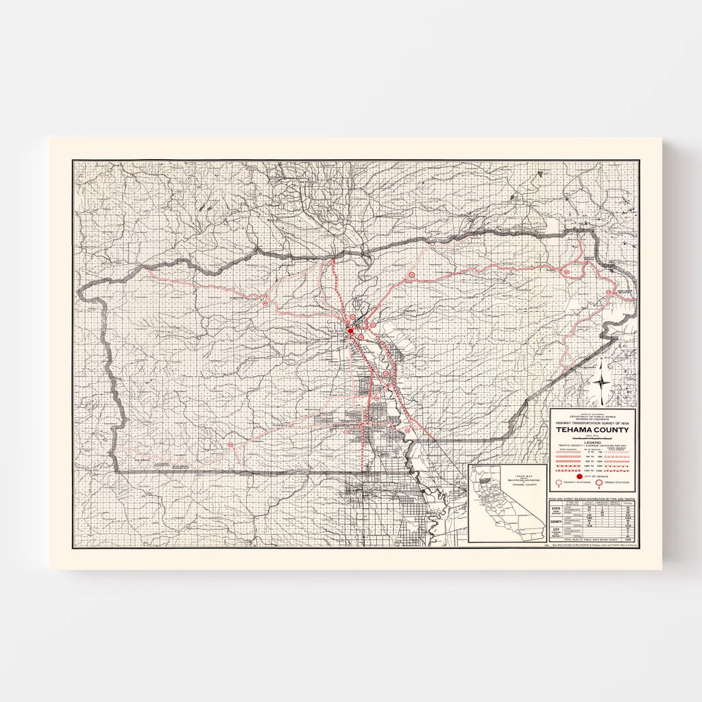 Vintage Map of Tehama County, California 1935