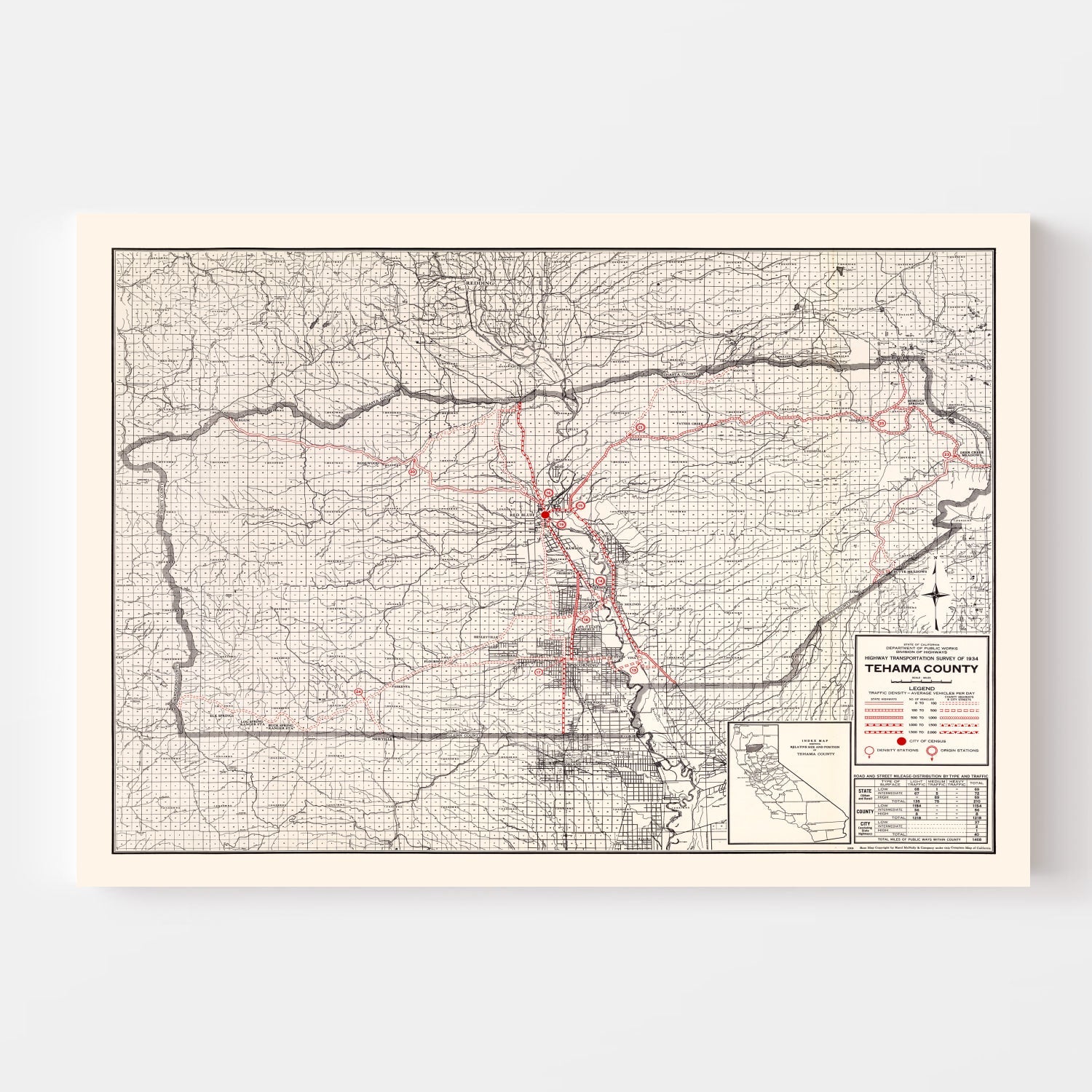 Vintage Map of Tehama County, California 1935
