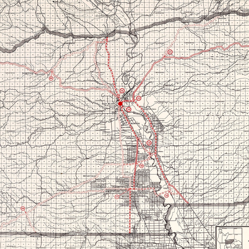 Vintage Map of Tehama County, California 1935