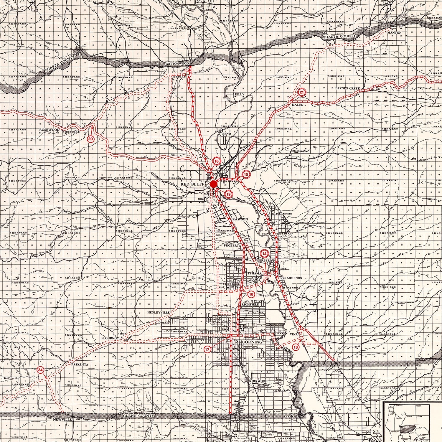 Vintage Map of Tehama County, California 1935