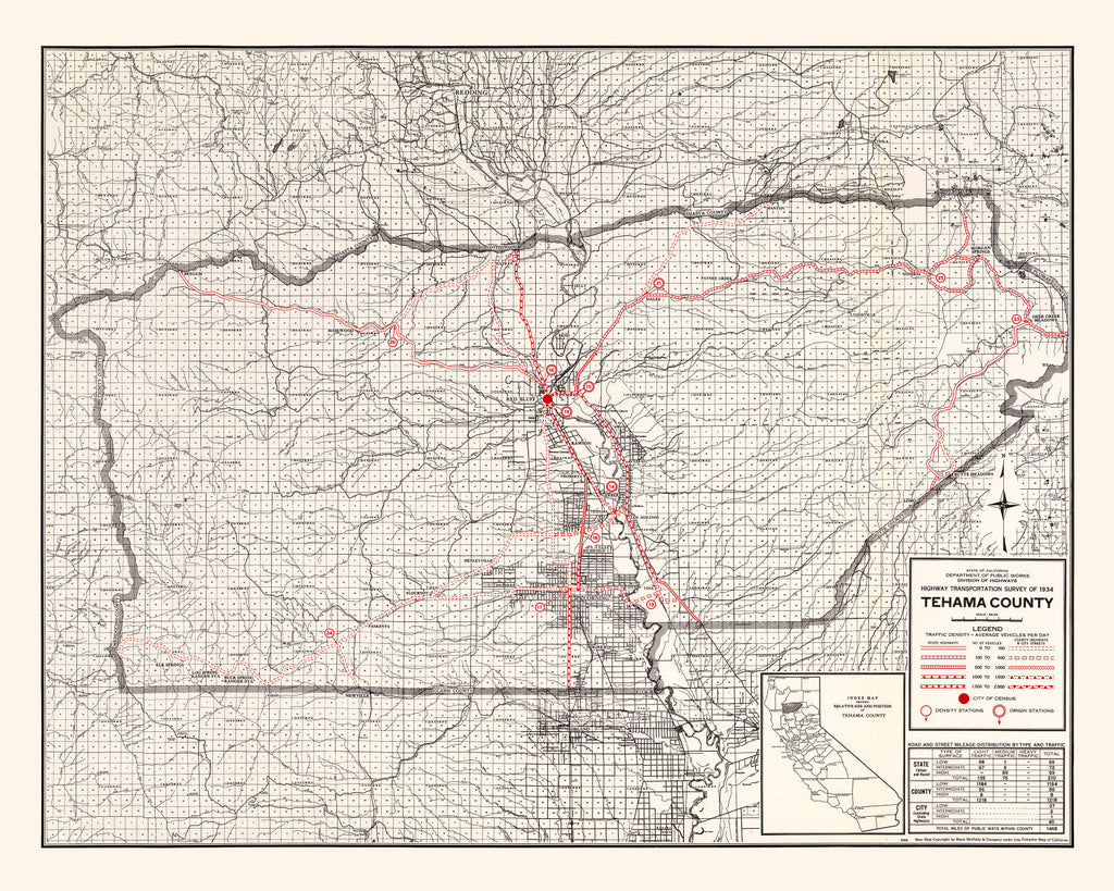 Vintage Map of Tehama County, California 1935