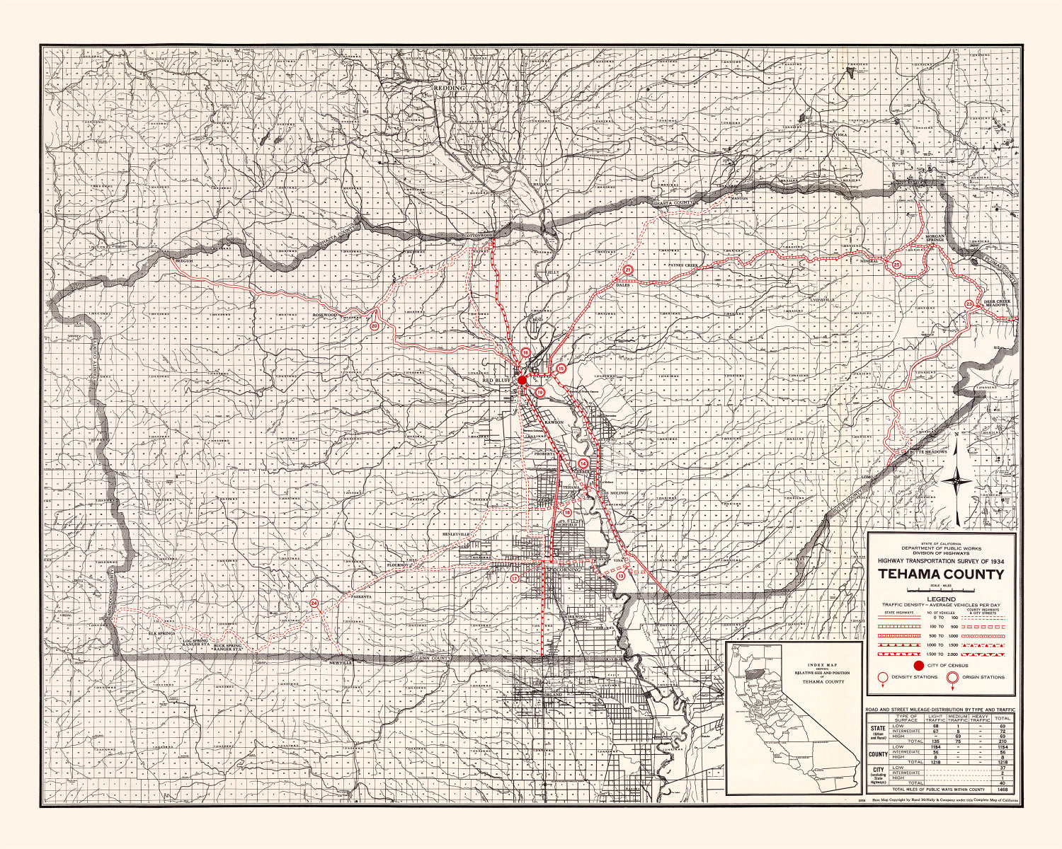 Vintage Map of Tehama County, California 1935