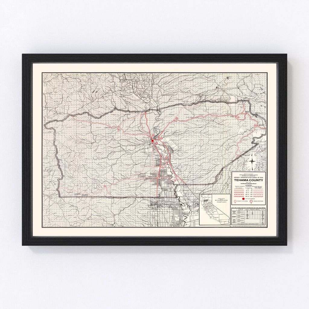 Vintage Map of Tehama County, California 1935