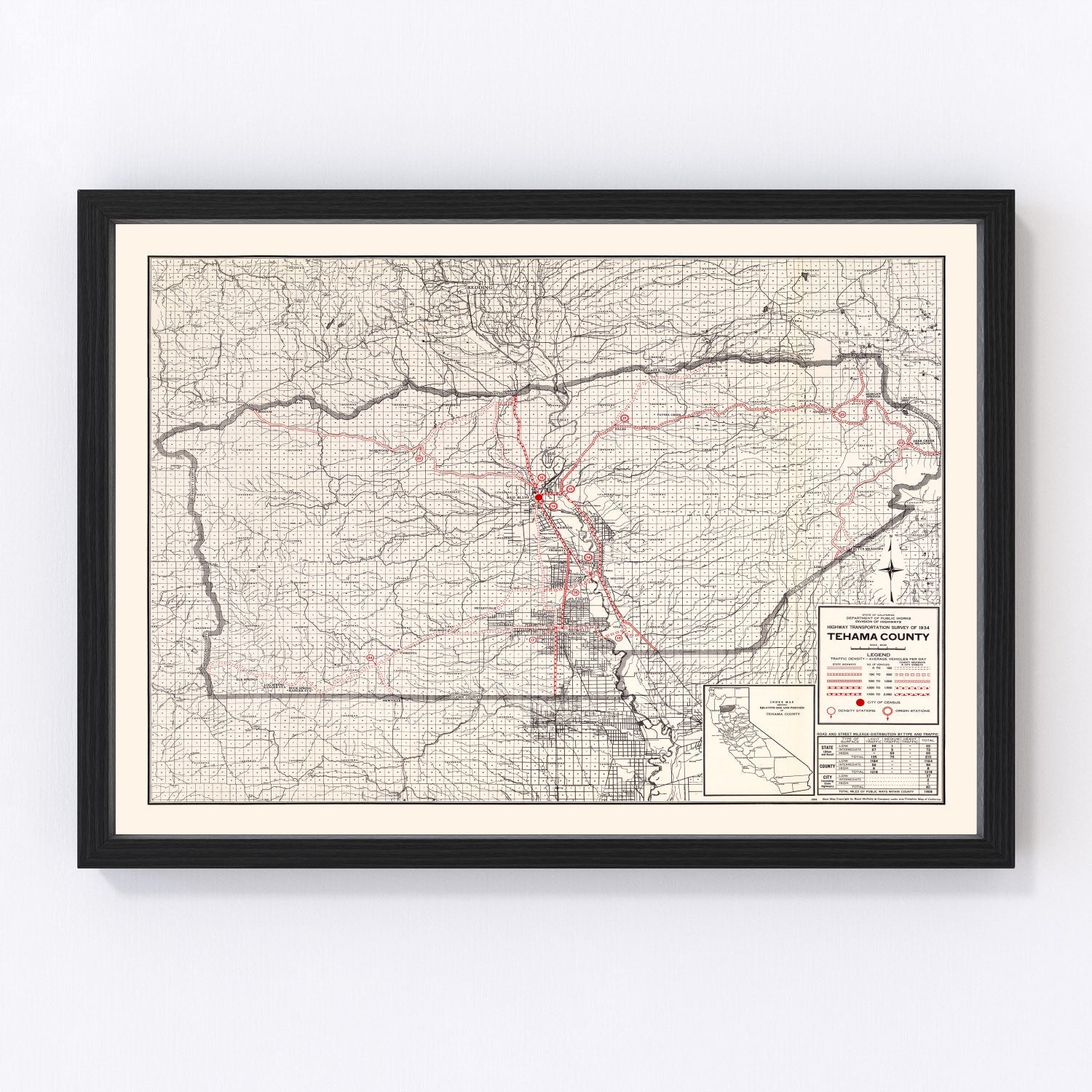 Vintage Map of Tehama County, California 1935