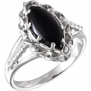 14K White Gold Natural Onyx Rope Ring