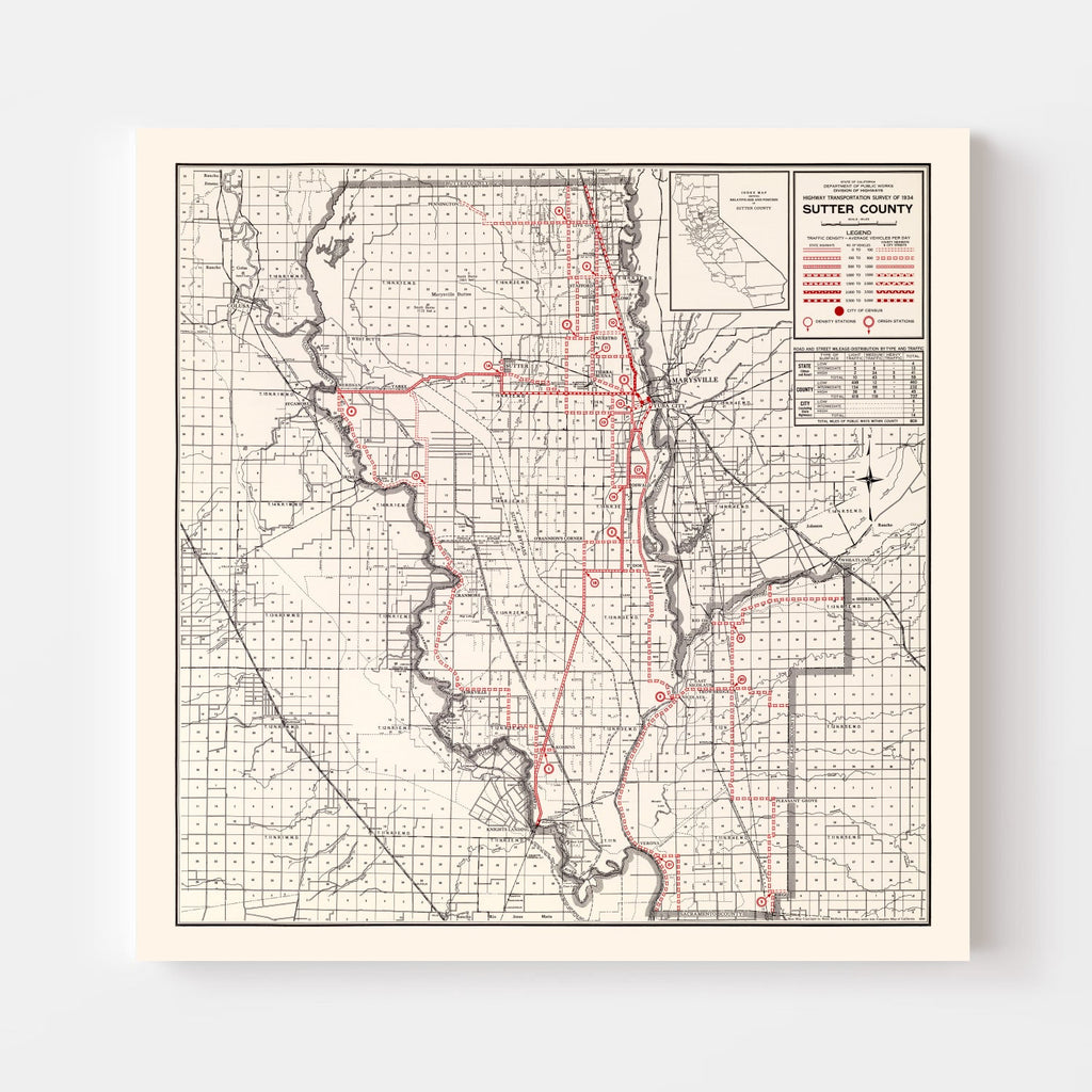 Vintage Map of Sutter County, California 1935