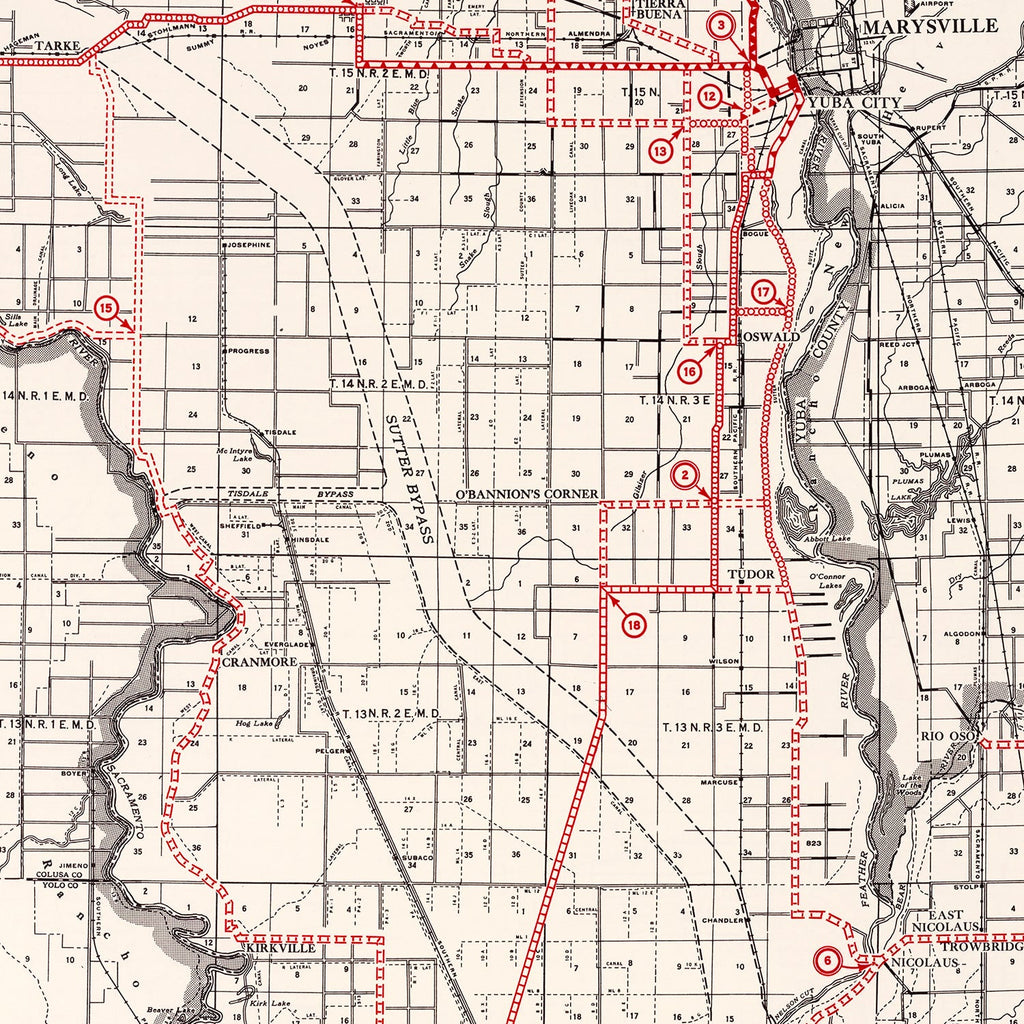 Vintage Map of Sutter County, California 1935