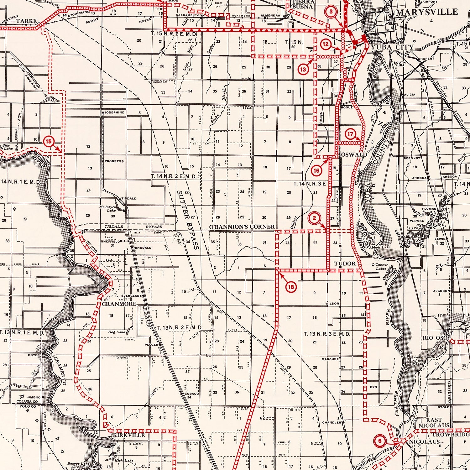 Vintage Map of Sutter County, California 1935