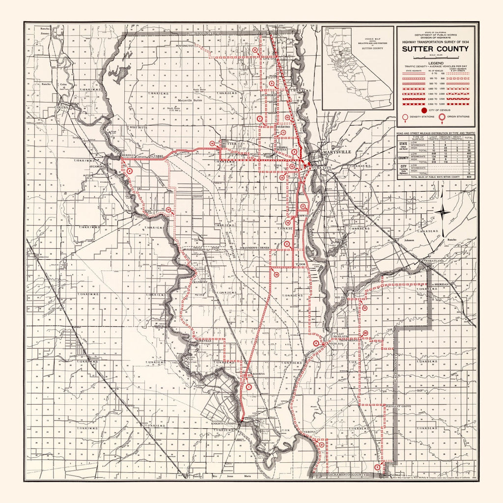 Vintage Map of Sutter County, California 1935