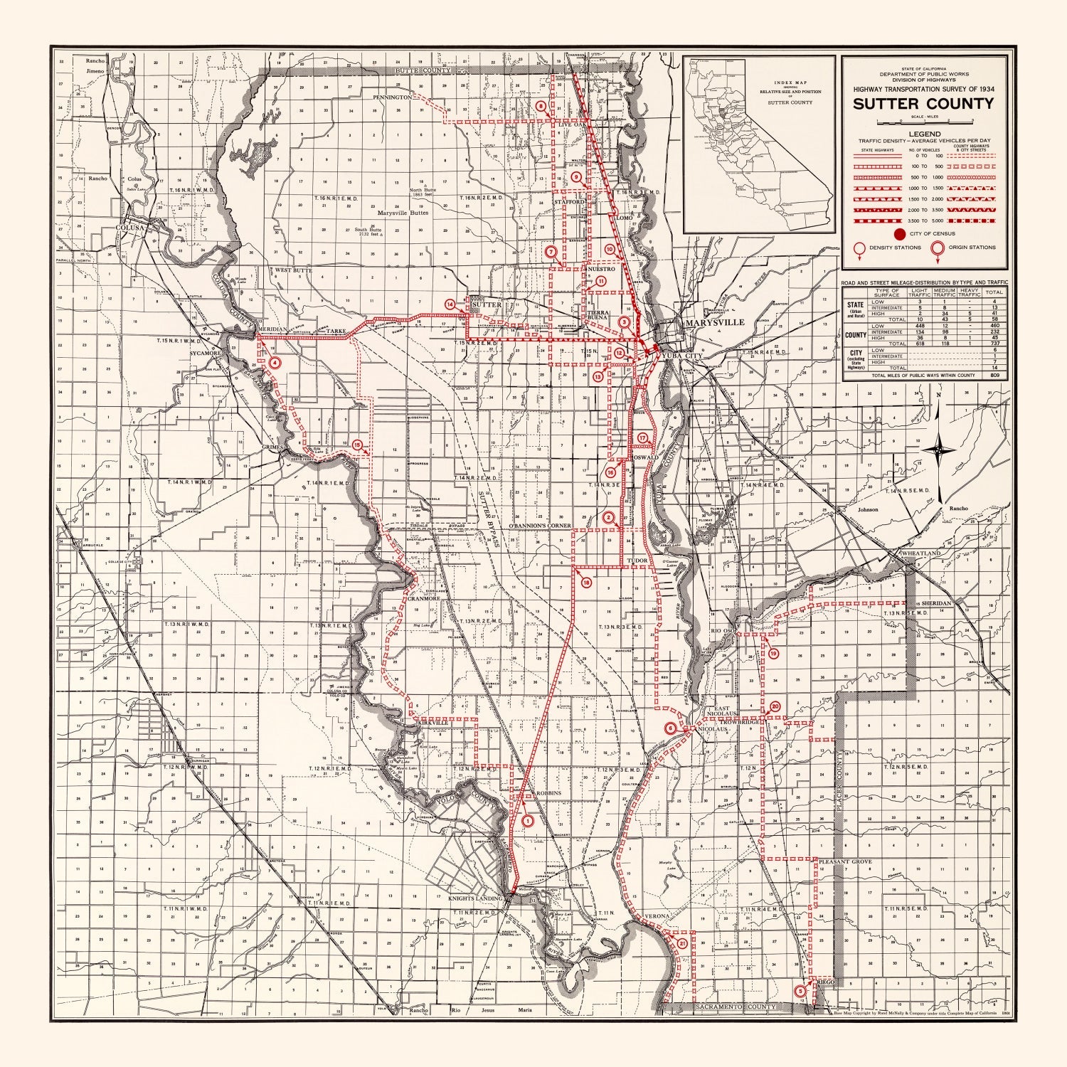 Vintage Map of Sutter County, California 1935