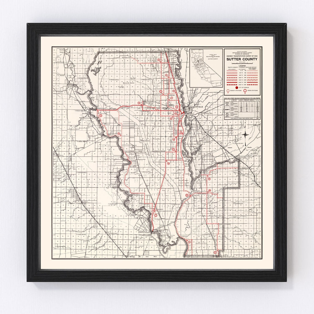 Vintage Map of Sutter County, California 1935
