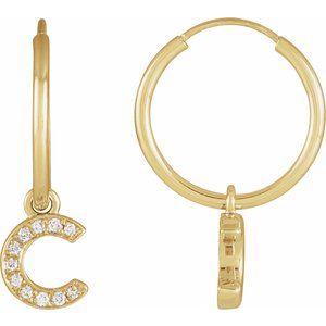 14K Yellow Gold .04 CTW Natural Diamond Single Initial C Hoop Earring