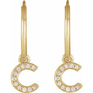 14K Yellow Gold .04 CTW Natural Diamond Single Initial C Hoop Earring – image 2