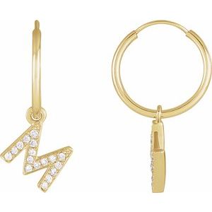 14K Yellow Gold .06 CTW Natural Diamond Single Initial M Hoop Earring