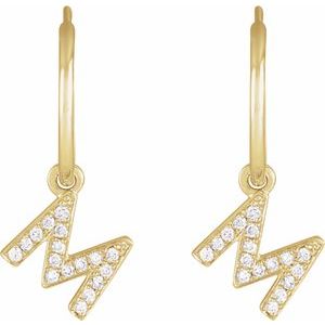 14K Yellow Gold .06 CTW Natural Diamond Single Initial M Hoop Earring – image 2
