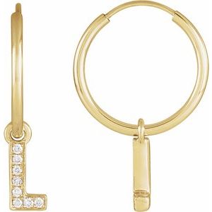 14K Yellow Gold .03 CTW Natural Diamond Single Initial L Hoop Earring