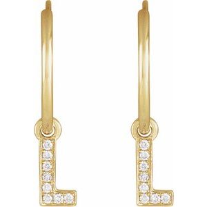 14K Yellow Gold .03 CTW Natural Diamond Single Initial L Hoop Earring