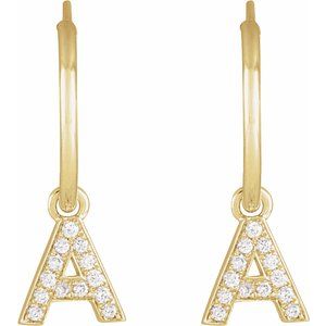 14K Yellow Gold .05 CTW Natural Diamond Single Initial A Hoop Earring – image 2