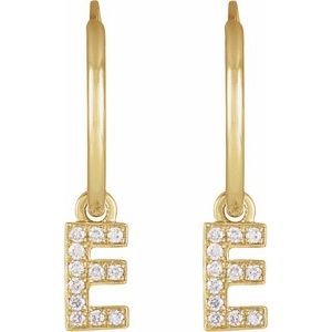 14K Yellow Gold .04 CTW Natural Diamond Single Initial E Hoop Earring – image 2