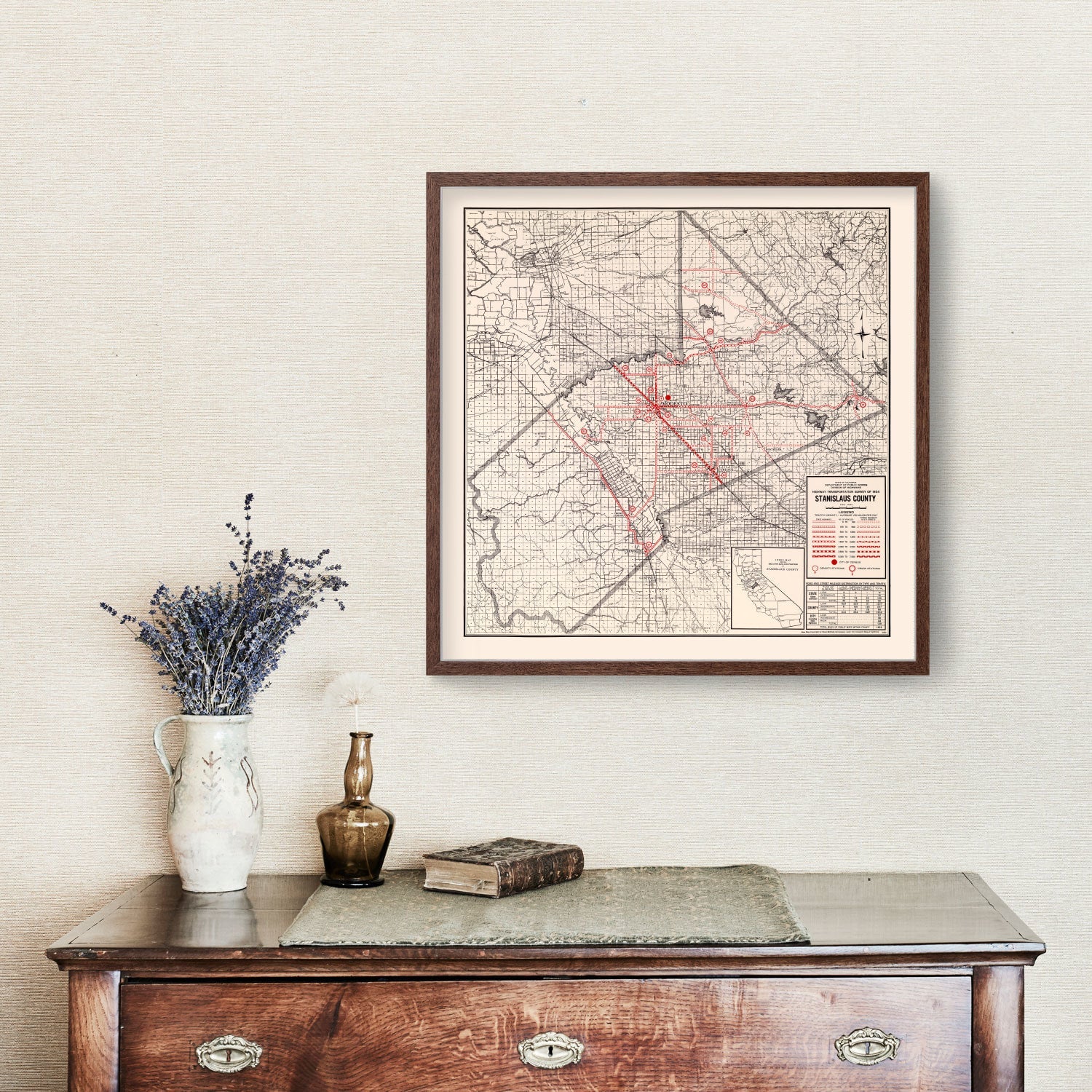 Vintage Map of Stanislaus County, California 1935