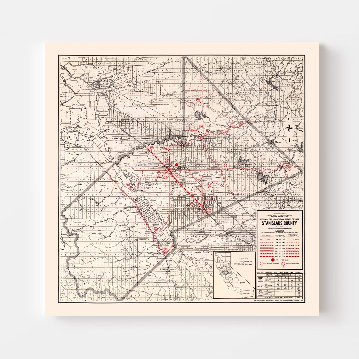 Vintage Map of Stanislaus County, California 1935