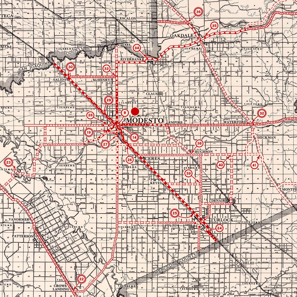 Vintage Map of Stanislaus County, California 1935