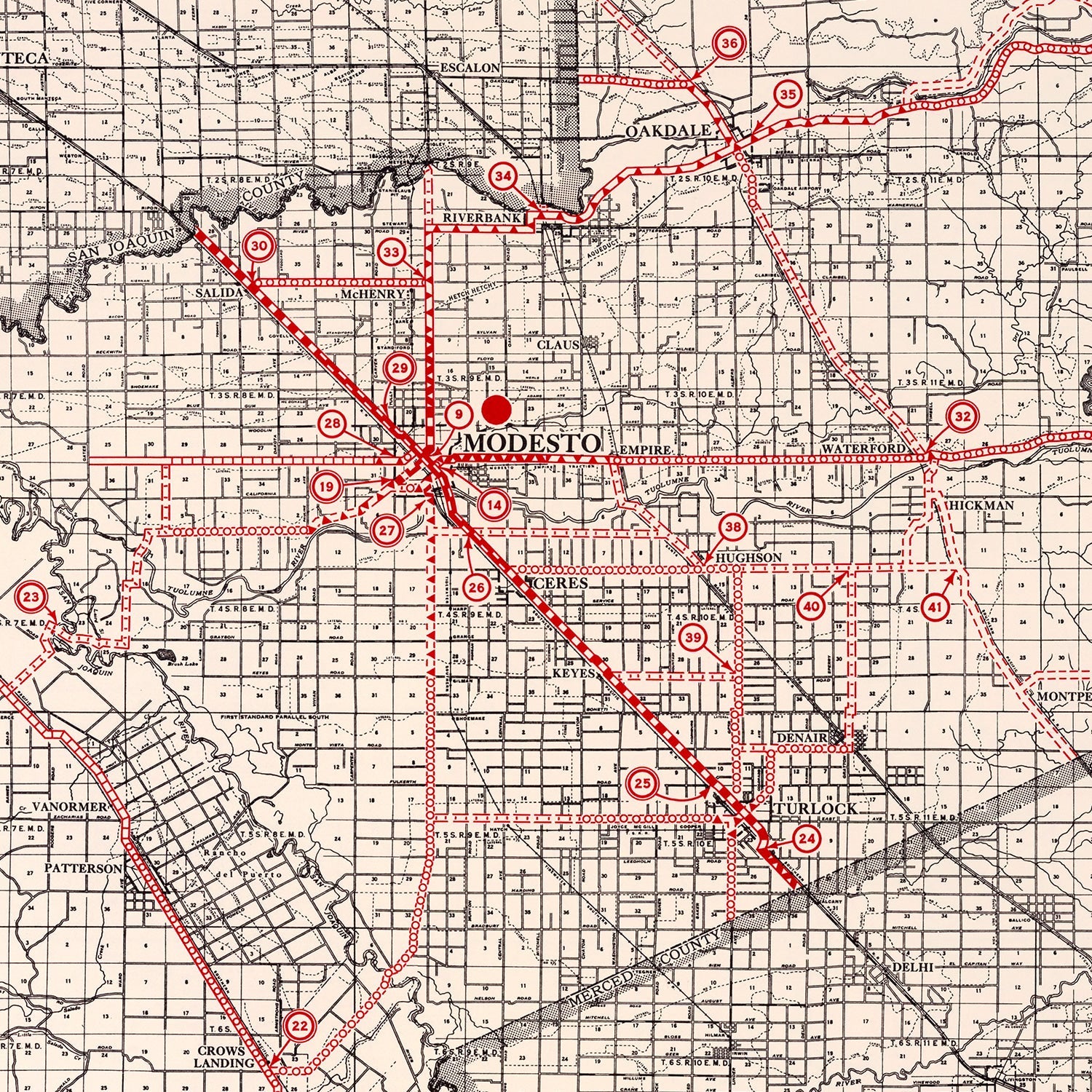 Vintage Map of Stanislaus County, California 1935