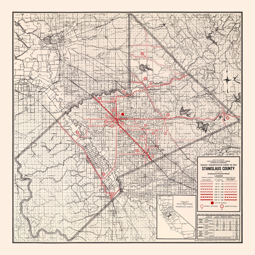 Vintage Map of Stanislaus County, California 1935