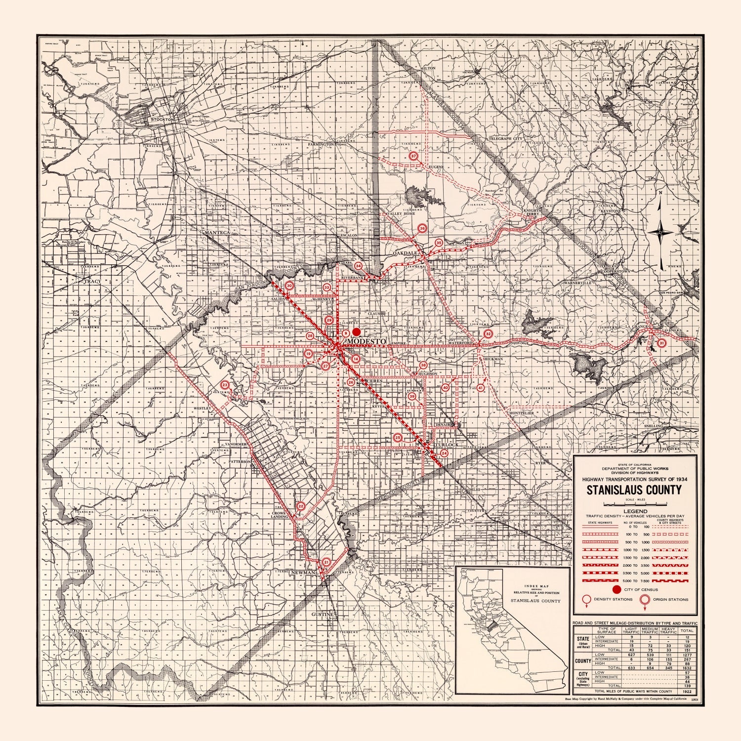 Vintage Map of Stanislaus County, California 1935