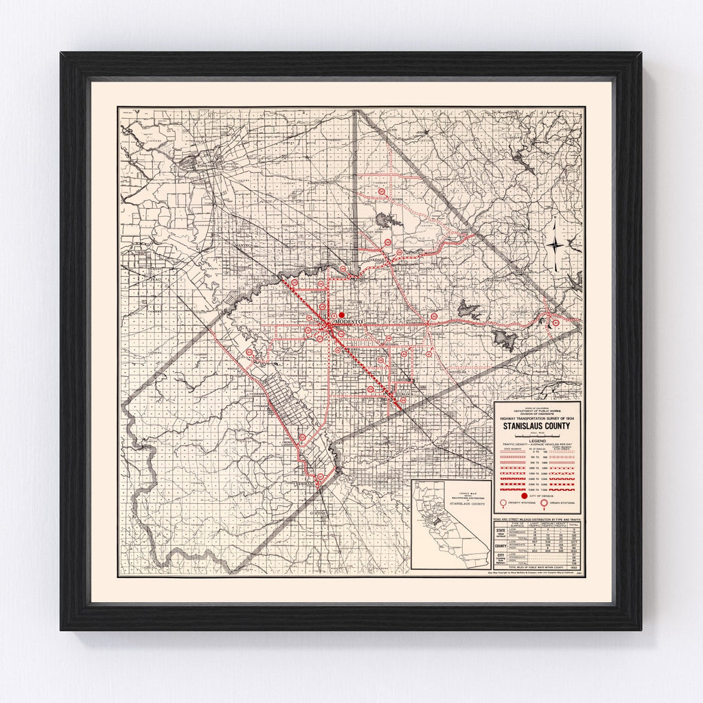 Vintage Map of Stanislaus County, California 1935