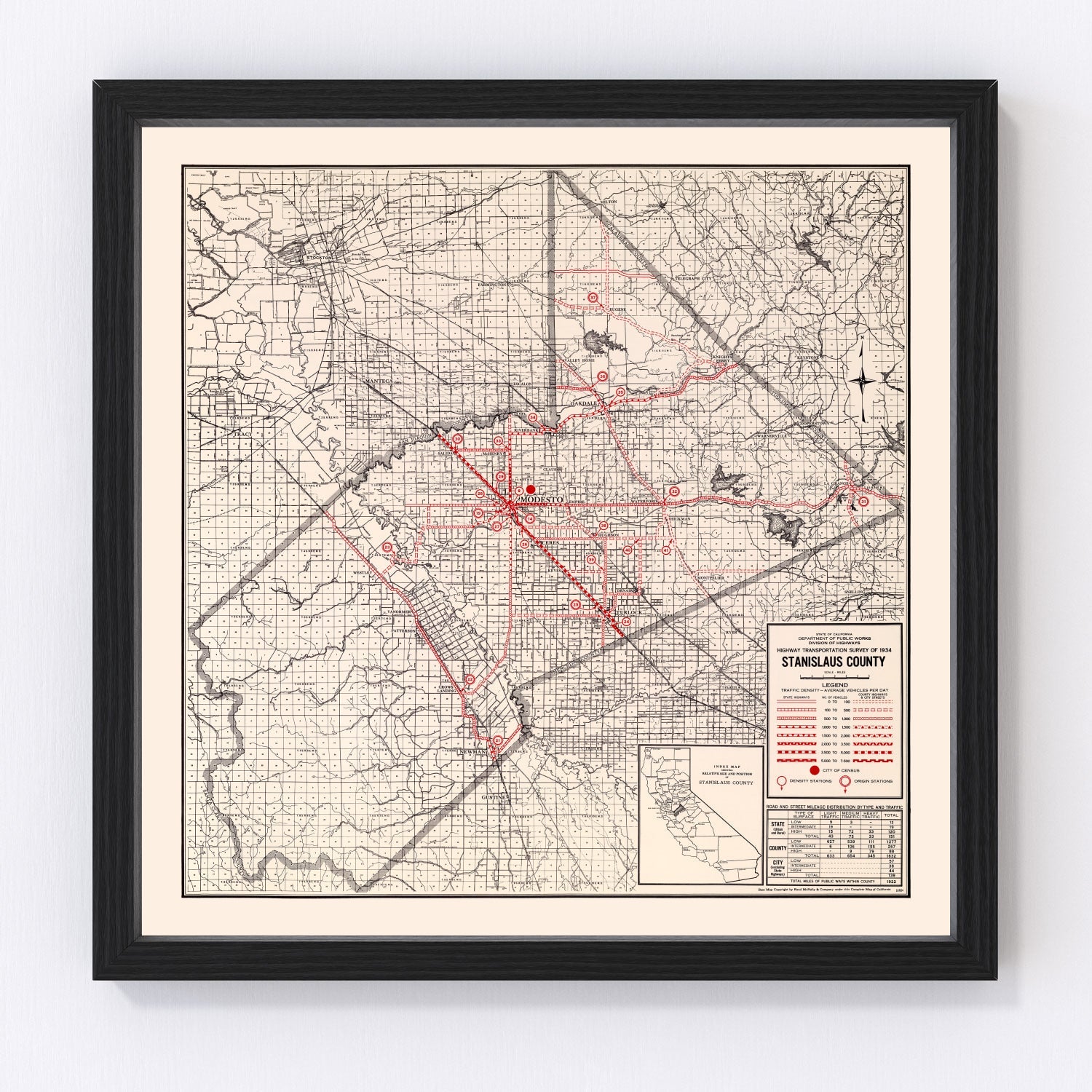 Vintage Map of Stanislaus County, California 1935