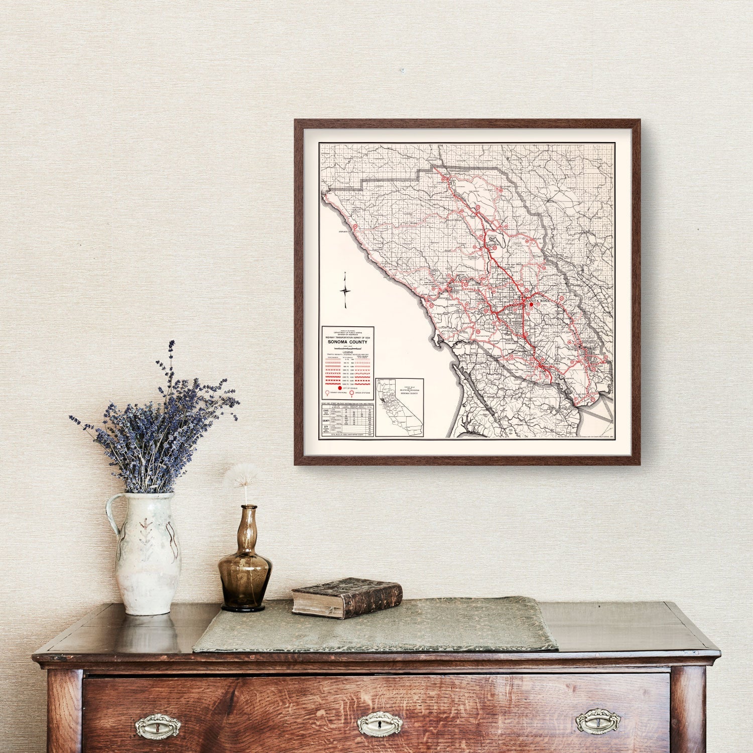 Vintage Map of Sonoma County, California 1935