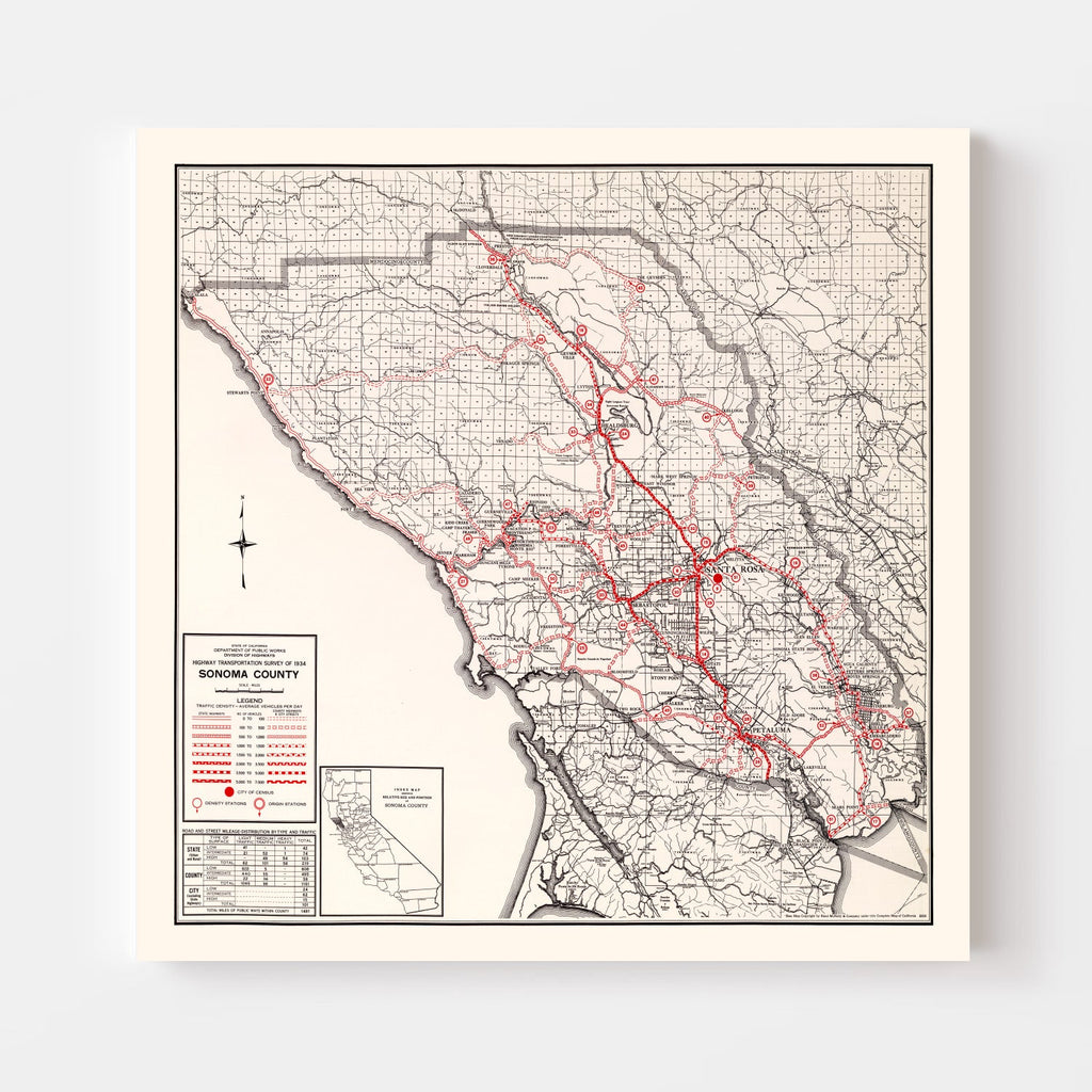 Vintage Map of Sonoma County, California 1935