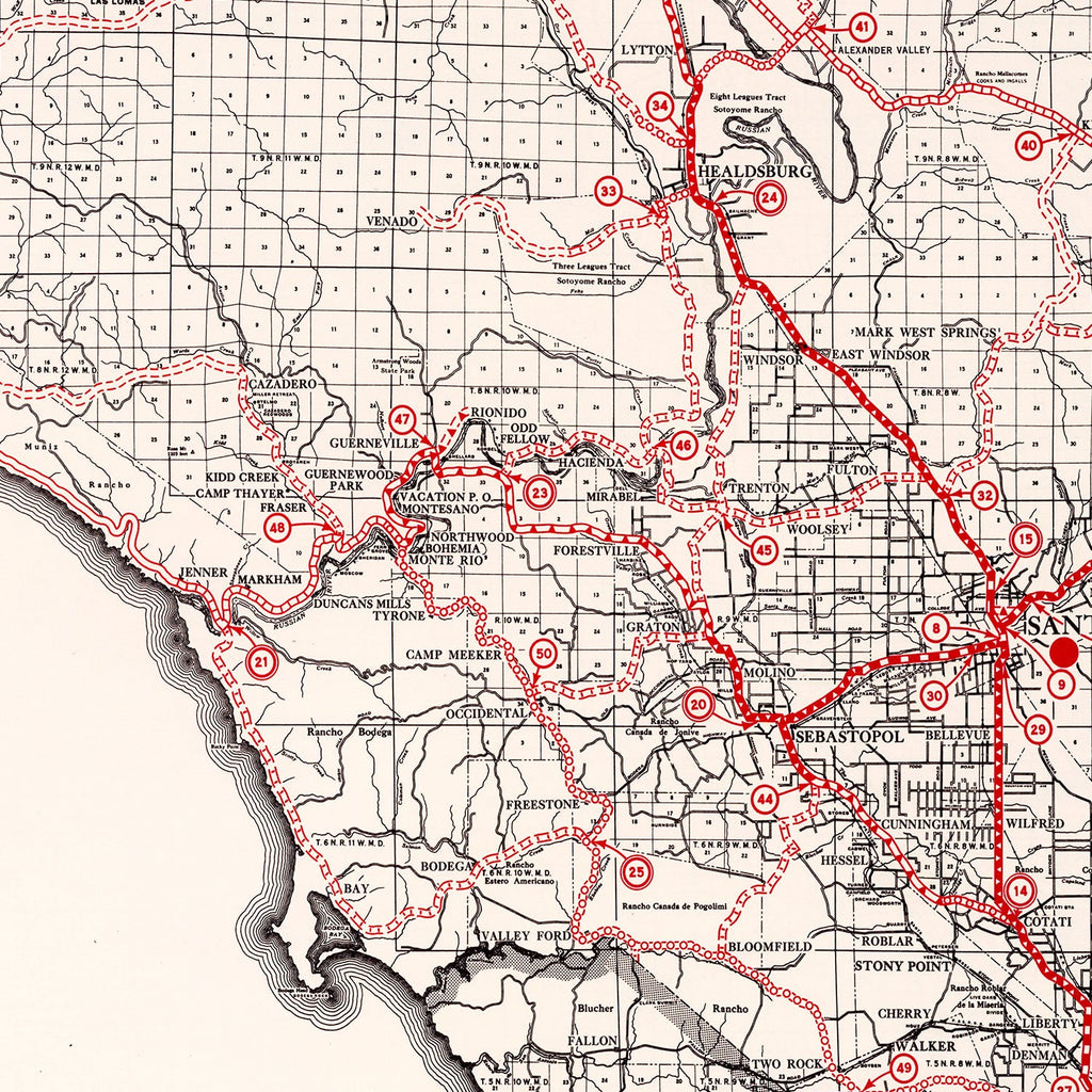 Vintage Map of Sonoma County, California 1935