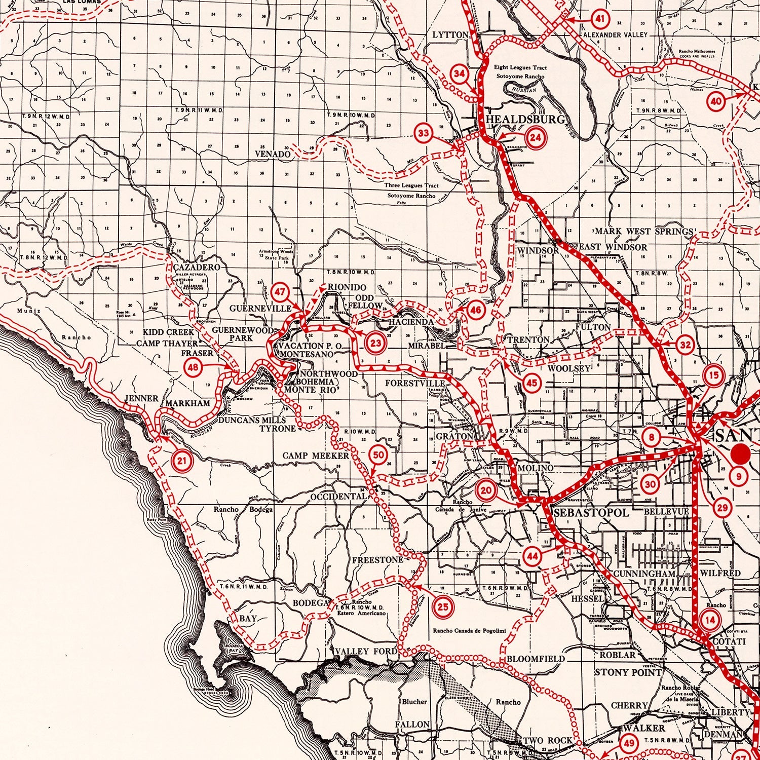 Vintage Map of Sonoma County, California 1935