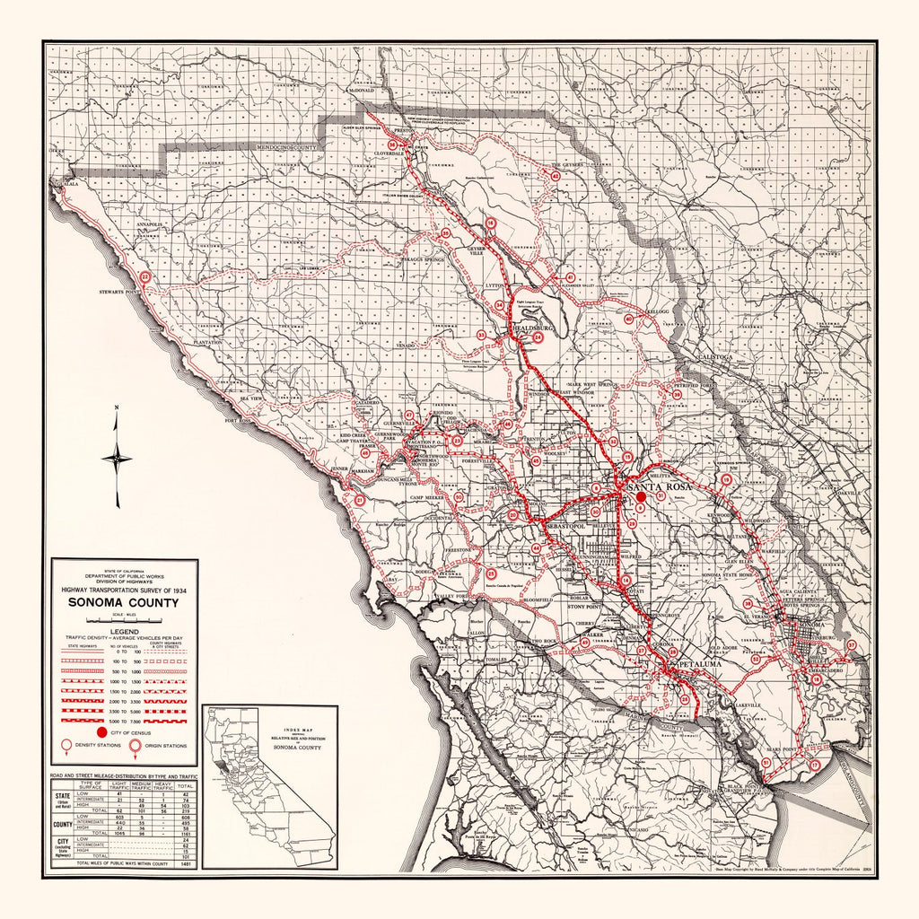 Vintage Map of Sonoma County, California 1935