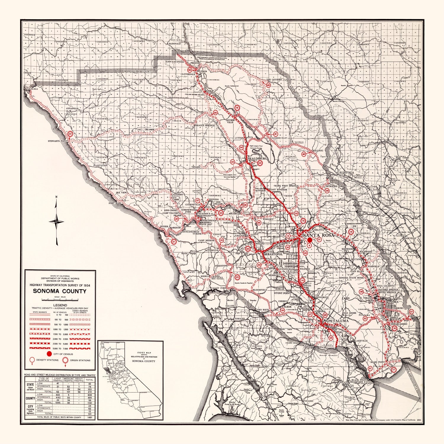 Vintage Map of Sonoma County, California 1935